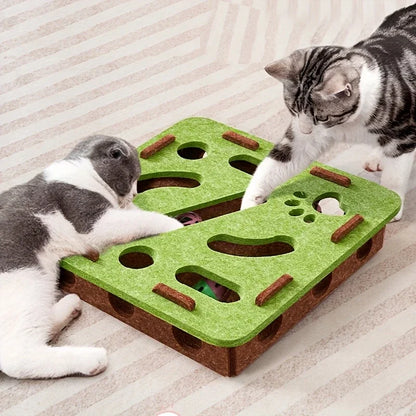 Interactive cat puzzle toy felt maze box with tunnel and bell ball for indoor cats