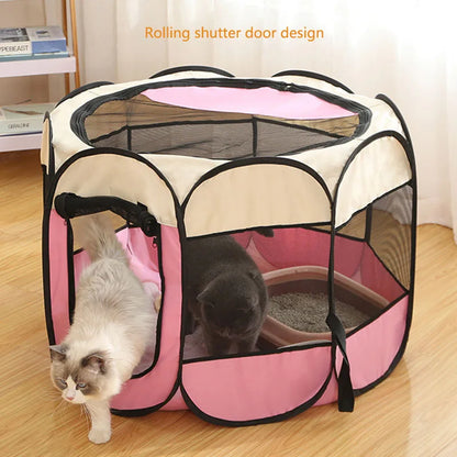 Foldable Cat Dog Kennel Delivery Room Pet Crate brown with cat inside lifestyle