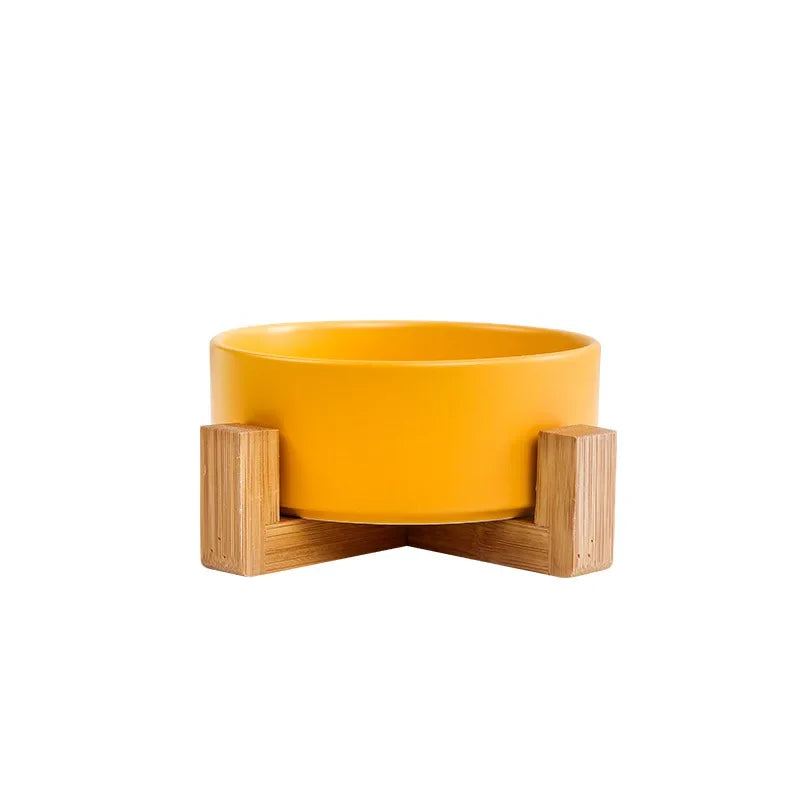 Cat Bowl Double Bowl Water Bowl High Foot Dog Bowl yellow double bowl second angle