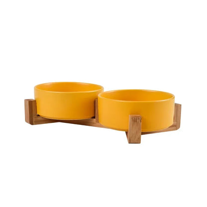 Cat Bowl Double Bowl Water Bowl High Foot Dog Bowl yellow double bowl with stand