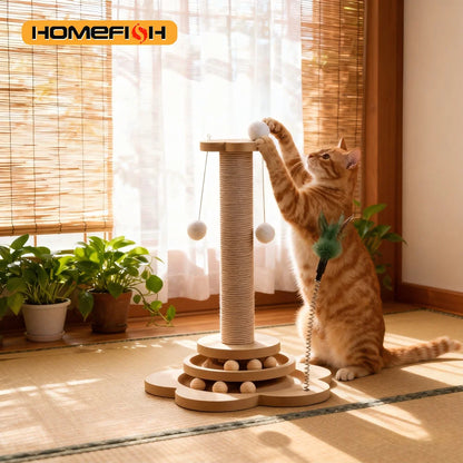Pet Cat Toy Solid Wood Cat Turntable Funny Cat Stick Balls