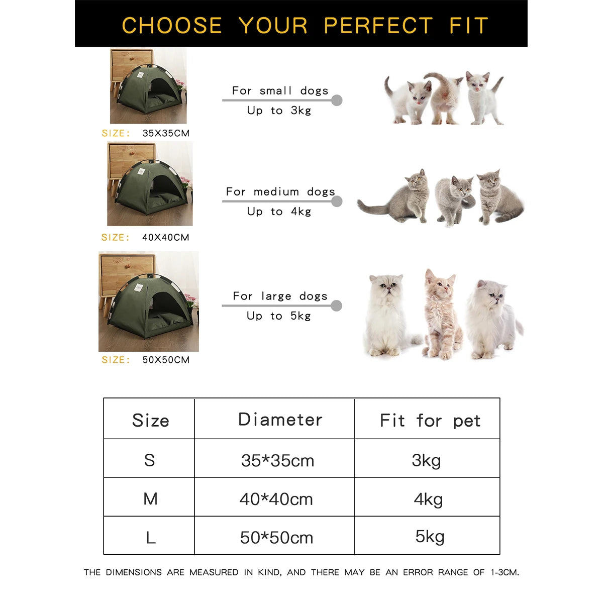 Pet Tent Bed Cats House Supplies Accessories Warm size chart and variants infographic