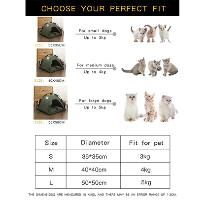 Pet Tent Bed Cats House Supplies Accessories Warm size chart and variants infographic