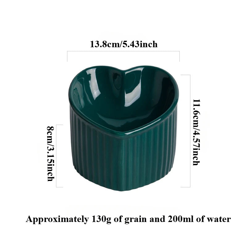 Slanted Ceramic Cat Bowl Stand Anti Tip Elevated dark green LOVE bowl product infographic