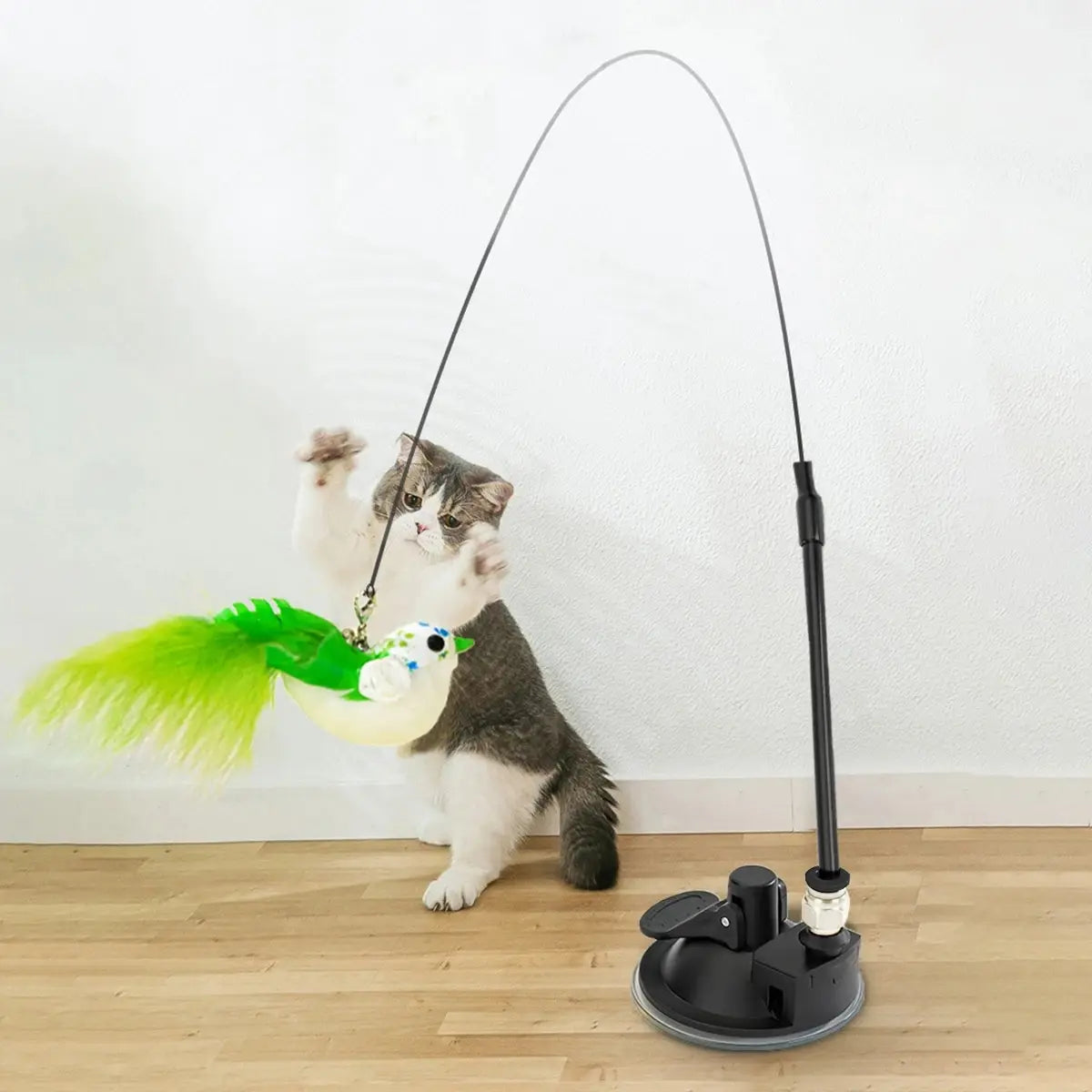 Cat interactive toy simulated bird with suction cup feather and bell for cats
