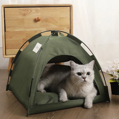 Pet Tent Bed Cats House Supplies Accessories Warm dark green tent cat resting outside