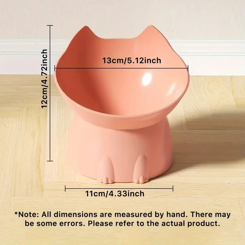 Elevated Cat Bowl Anti Tip Plastic Raised pink bowl lifestyle features infographic