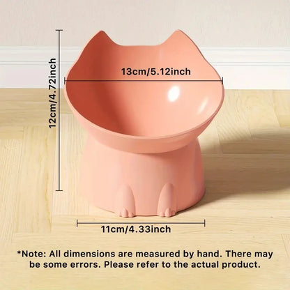 Elevated Cat Bowl Anti Tip Plastic Raised pink bowl lifestyle features infographic