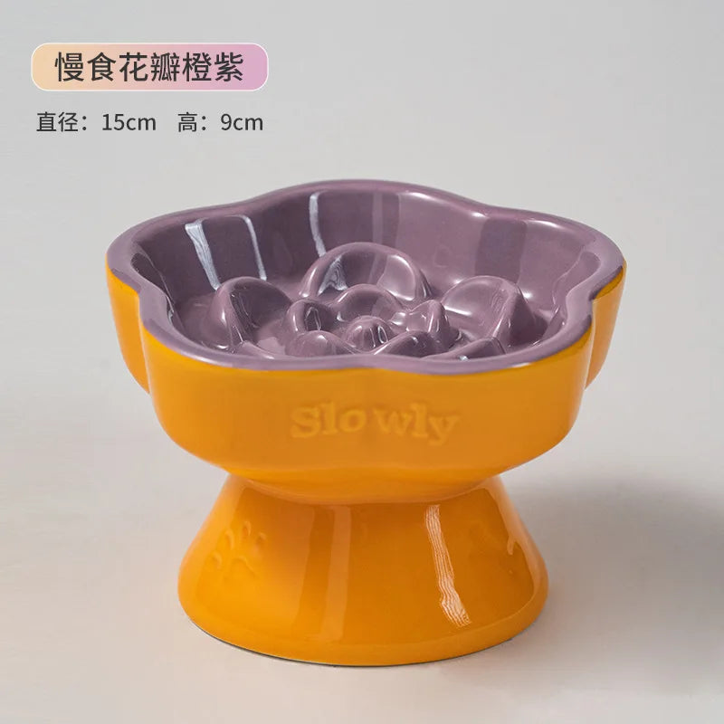 Pet Slow Feeders Food Bowl High Footed Ceramic Cat pink and blue bowls styled pair shot