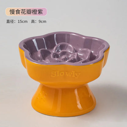 Pet Slow Feeders Food Bowl High Footed Ceramic Cat pink and blue bowls styled pair shot