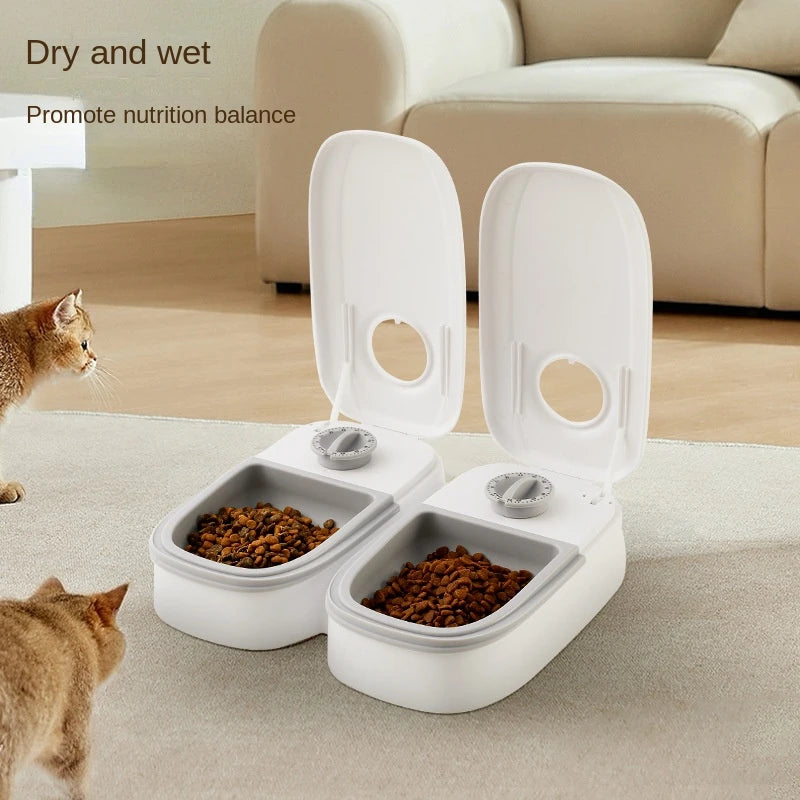 Automatic Pet Food Dispenser Bowl Timer Cooling two units side by side comparison