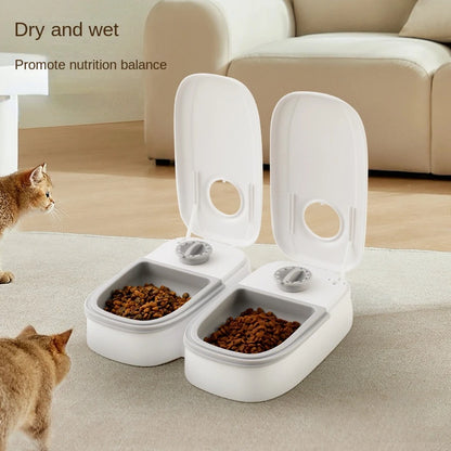 Automatic Pet Food Dispenser Bowl Timer Cooling two units side by side comparison