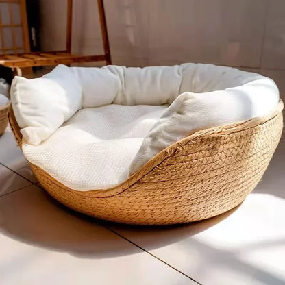 Bamboo Weaving Cat Bed Sofa – Eco-Friendly Warm Nest