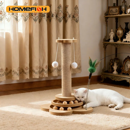 Pet Cat Toy Solid Wood Cat Turntable Funny Cat Stick Balls
