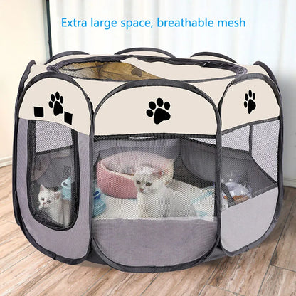 Foldable Cat Dog Kennel Delivery Room Pet Crate size guide pink crate infographic