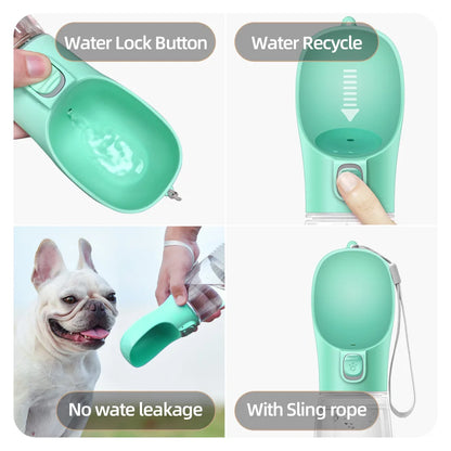 Portable Dog Water Bottle Small Large Dogs Cat green bottle components flat lay