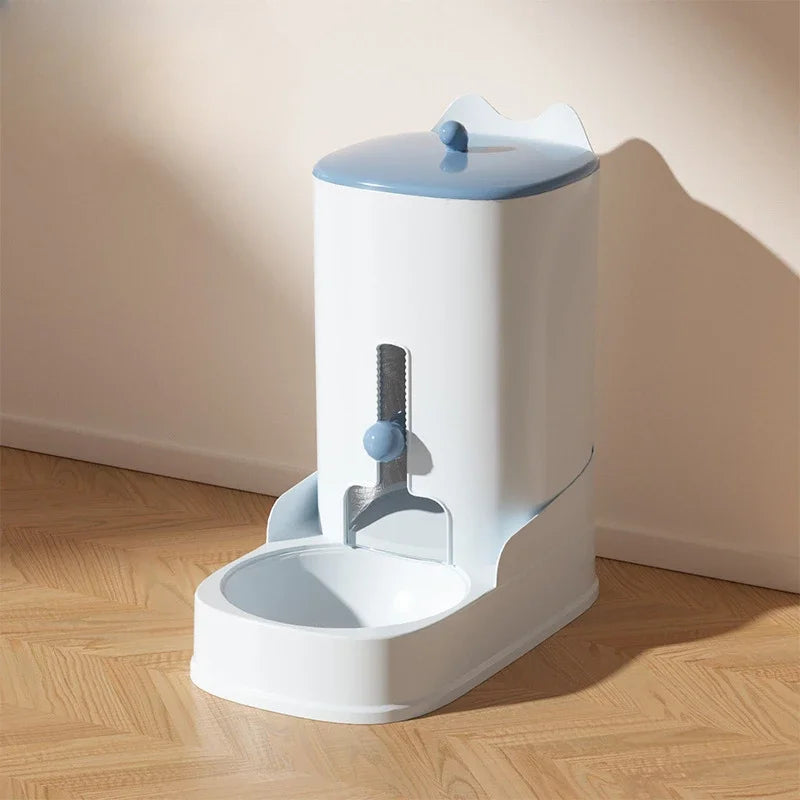 Cat and Dog Feeder Pet Water Dispenser Cat Food Bowl Large blue unit wooden floor lifestyle