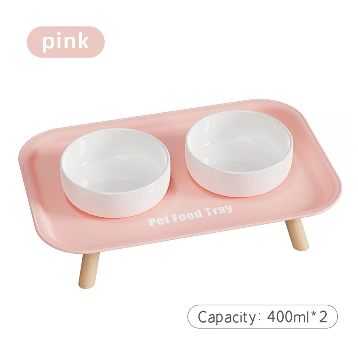 Pet Ceramic Bowl Anti Splash Anti Flip Cat Dish pink double bowl set product shot