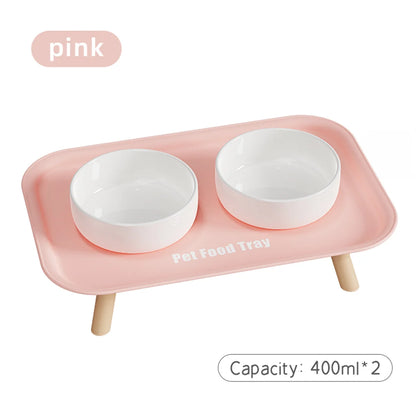 Pet Ceramic Bowl Anti Splash Anti Flip Cat Dish pink double bowl set product shot