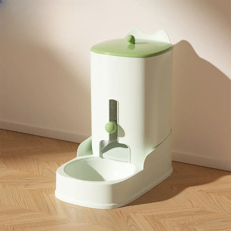 Cat and Dog Feeder Pet Water Dispenser Cat Food Bowl Large green unit wooden floor lifestyle