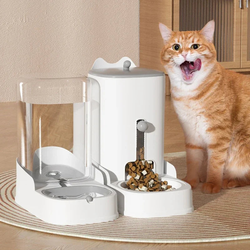 Cat and Dog Feeder Pet Water Dispenser Cat Food Bowl Large dog eating lifestyle shot