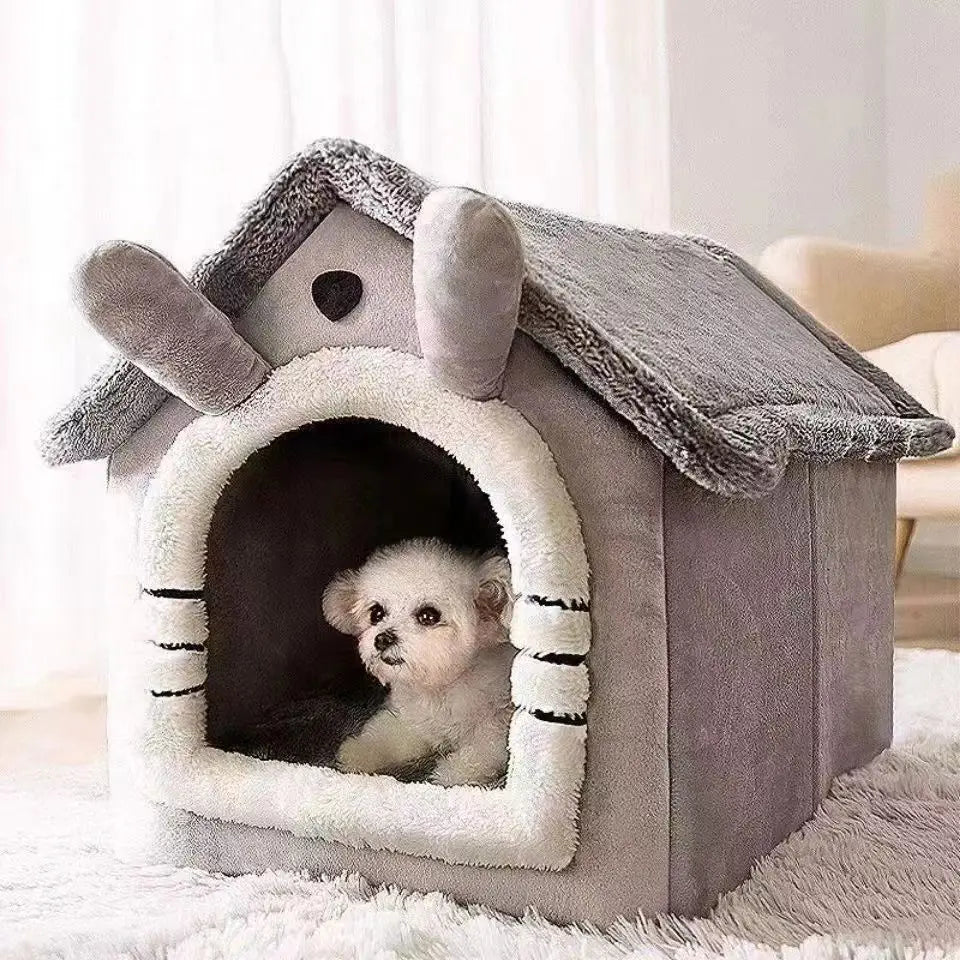 All season removable washable dog house style bed for small dogs and cats