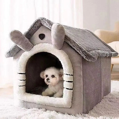 All season removable washable dog house style bed for small dogs and cats