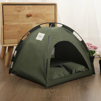 Pet Tent Bed Cats House Supplies Accessories Warm dark green tent cat sleeping closeup