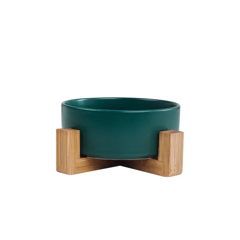 Cat Bowl Double Bowl Water Bowl High Foot Dog Bowl dark green double bowl second angle