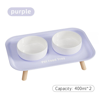 Pet Ceramic Bowl Anti Splash Anti Flip Cat Dish white double bowl set product shot