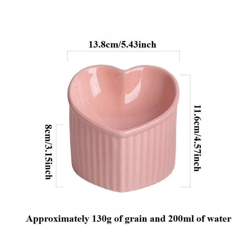 Slanted Ceramic Cat Bowl Stand Anti Tip Elevated pink LOVE bowl product infographic