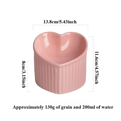 Slanted Ceramic Cat Bowl Stand Anti Tip Elevated pink LOVE bowl product infographic