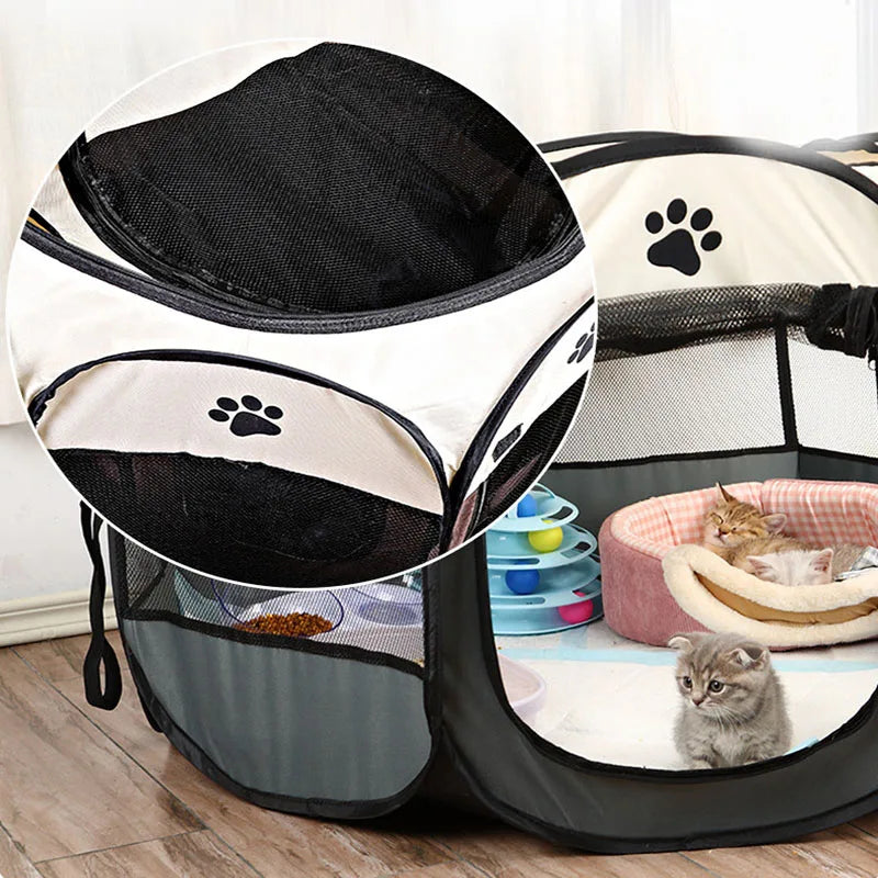 Foldable Cat Dog Kennel Delivery Room Pet Crate black with accessories flat lay