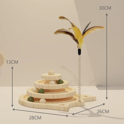 Wooden 2/3 Level Cat Toy Tower – Track & Ball Toy