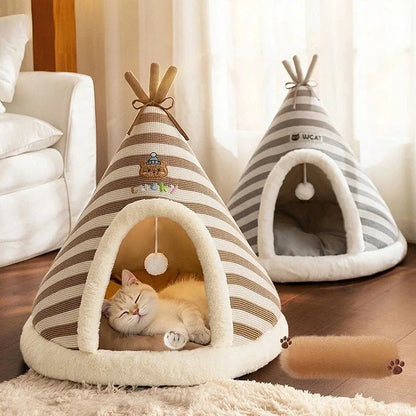 Self warming cat bed plush winter tent house with removable washable cushion