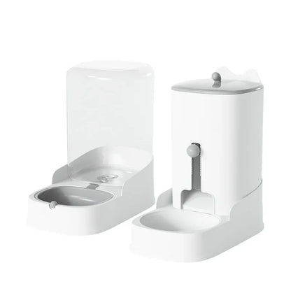 Cat and Dog Feeder Pet Water Dispenser Cat Food Bowl Large white unit clean side view