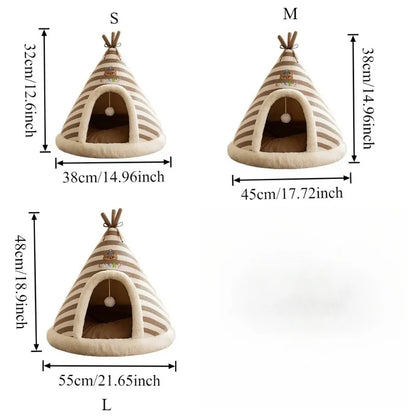 Self Warming Cat Bed – Plush Winter Tent House with Removable Washable Cushion