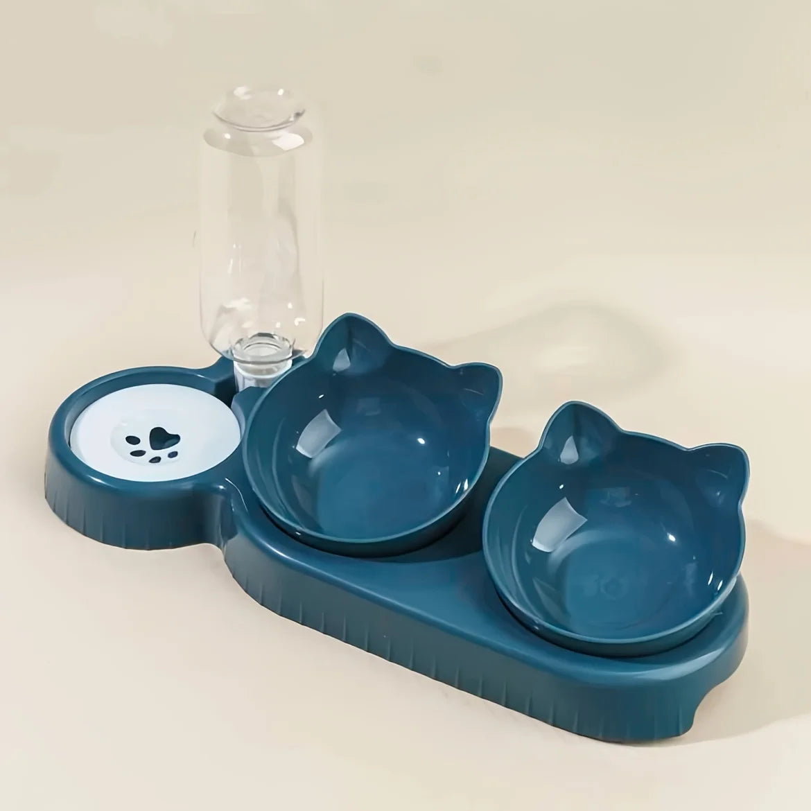 Pet Bowls Water Feeder 3 in 1 Tilted Cat dark teal ear design top view
