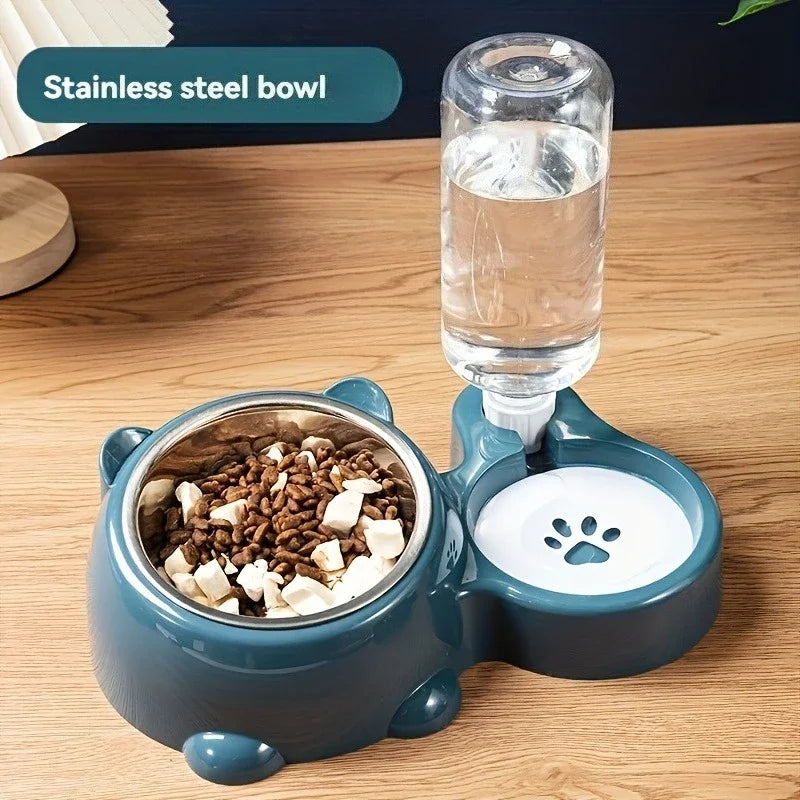 Automatic Pet Feeder Water Dispenser 3 in 1 feeding station water bottle lifestyle angle