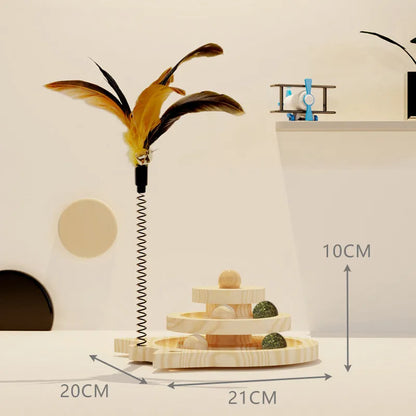 Wooden 2/3 Level Cat Toy Tower – Track & Ball Toy