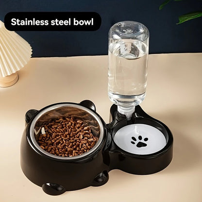 Automatic Pet Feeder Water Dispenser 3 in 1 brown bowl unit lifestyle photo