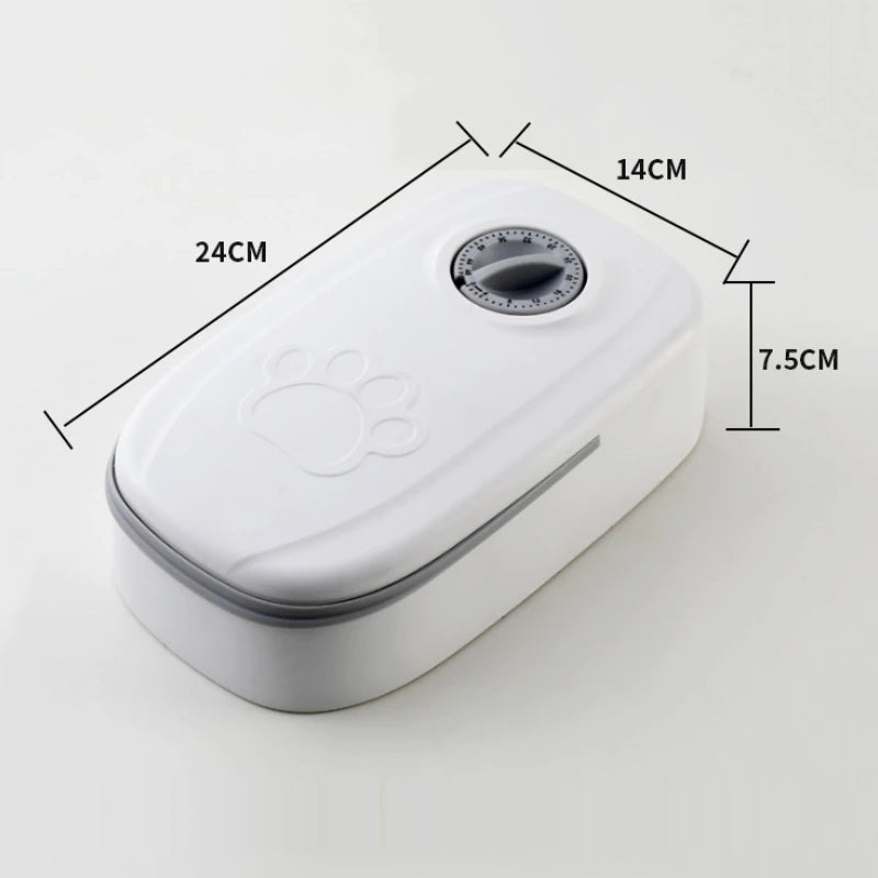 Automatic Pet Food Dispenser Bowl Timer Cooling white unit clean product top angle