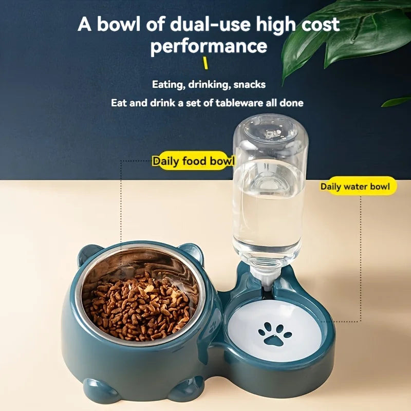 Automatic Pet Feeder Water Dispenser 3 in 1 lifestyle photo pet eating