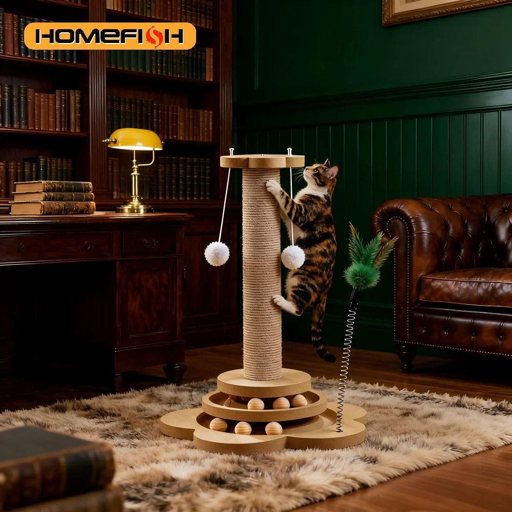 Pet Cat Toy Solid Wood Cat Turntable Funny Cat Stick Balls