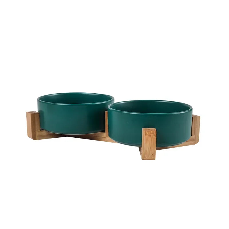 Cat Bowl Double Bowl Water Bowl High Foot Dog Bowl dark green double bowl with stand