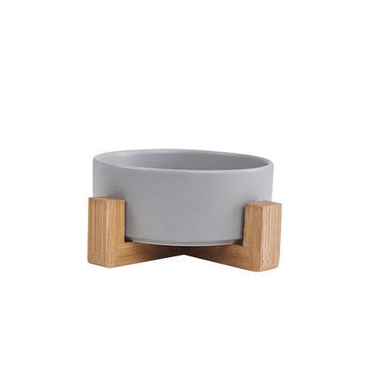 Cat Bowl Double Bowl Water Bowl High Foot Dog Bowl gray double bowl stand side view