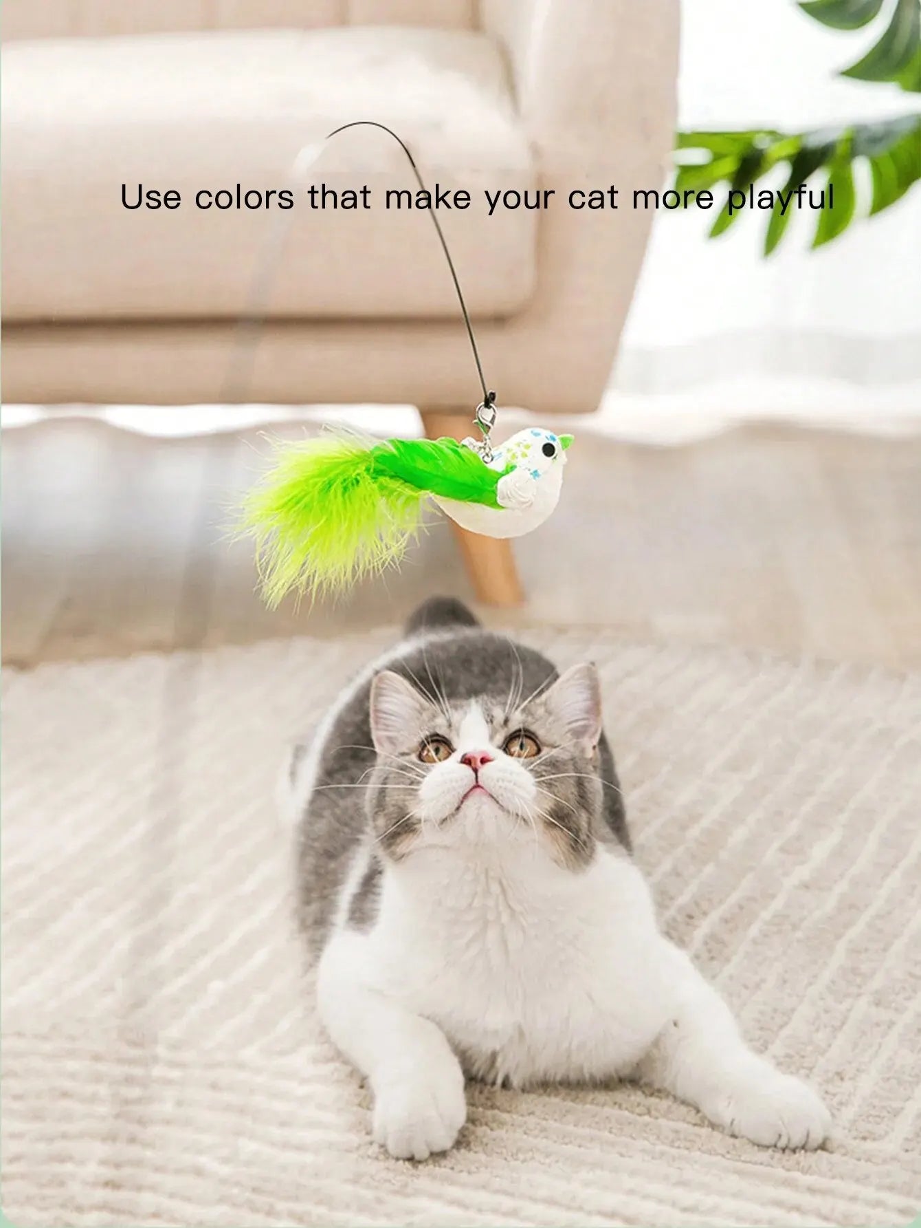 Cat Interactive Toy – Simulated Bird with Suction Cup, Feather & Bell
