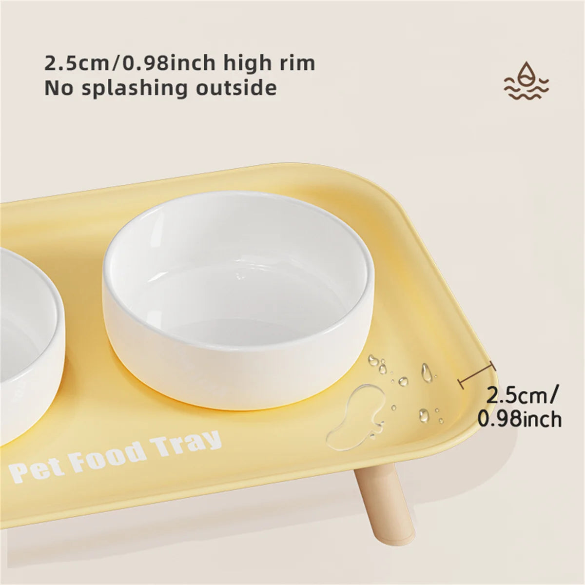 Pet Ceramic Bowl Anti Splash Anti Flip Cat Dish yellow double bowl set product shot
