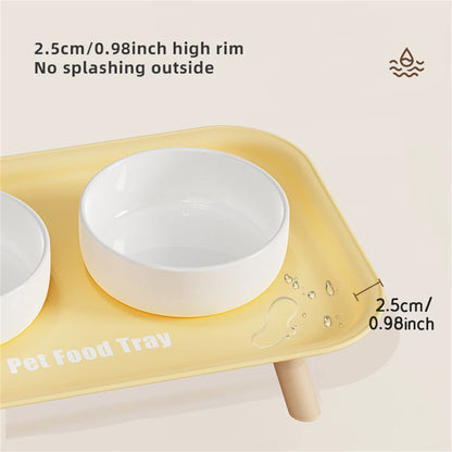 Pet Ceramic Bowl Anti Splash Anti Flip Cat Dish yellow double bowl set product shot