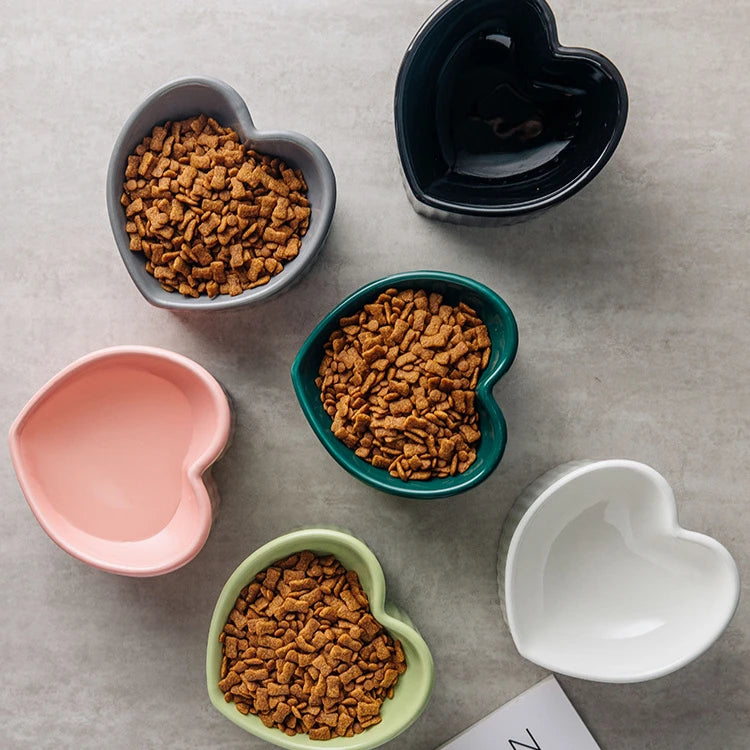 Slanted Ceramic Cat Bowl Stand Anti Tip Elevated multiple color bowls group shot